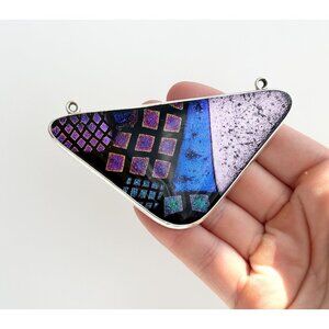 Barbie Koncher Signed Dichroic Art Glass Geometric 925 XL Vintage Pendant